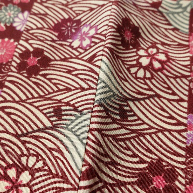 小紋 縮緬 しつけ糸付き ポリエステル 縞柄・線柄 袷仕立て 身丈167cm 裄丈68.5cm 古典 クリーム_画像9