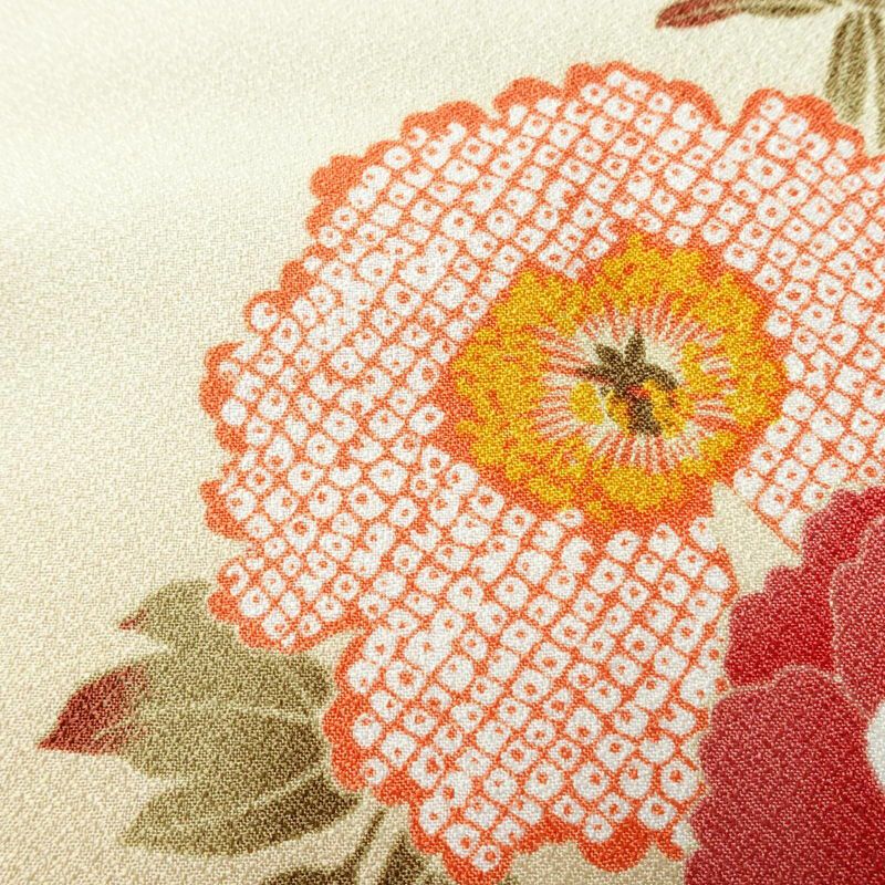 小紋 しつけ糸付き ポリエステル 花柄 袷仕立て 身丈167cm 裄丈68cm クリーム_画像8