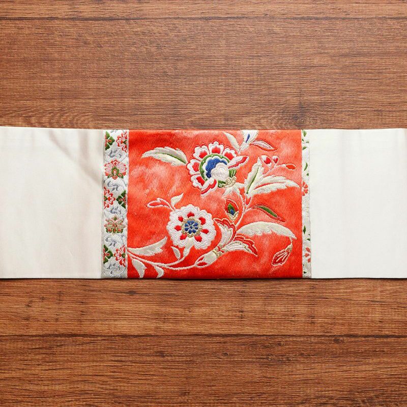 名古屋帯 太鼓柄 正絹 花柄 名古屋仕立て 刺繍 クリーム_画像13