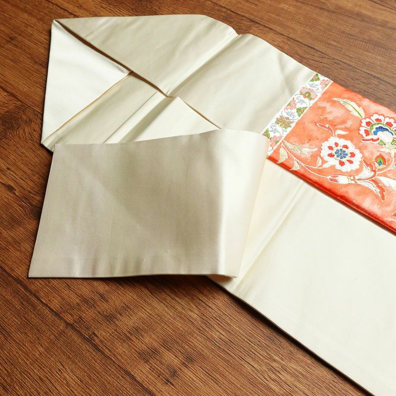 名古屋帯 太鼓柄 正絹 花柄 名古屋仕立て 刺繍 クリーム_画像21