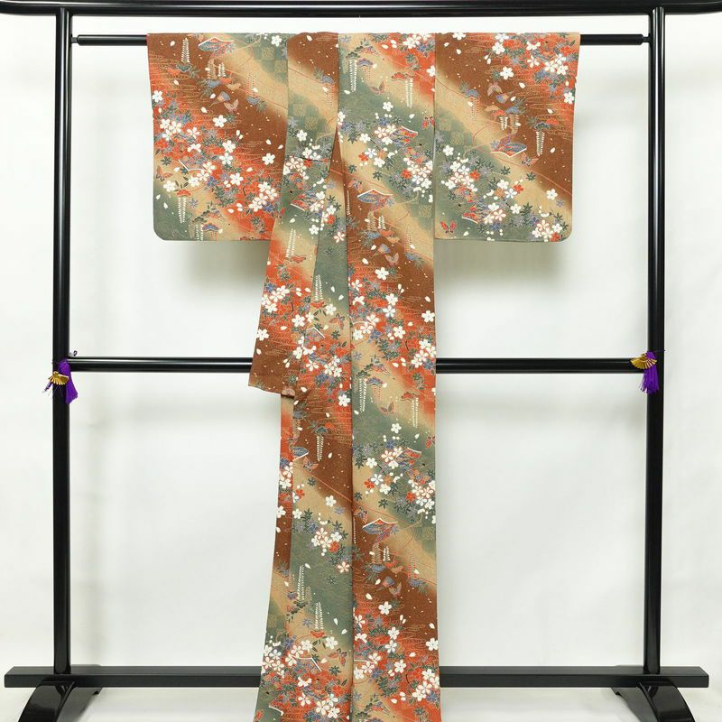 小紋 良品 ポリエステル 古典柄 袷仕立て 身丈164cm 裄丈65cm 多色使い_画像2