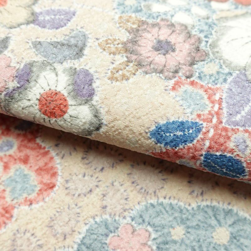 小紋 良品 総柄 正絹 花柄 袷仕立て 身丈164.5cm 裄丈65cm ベージュ_画像20