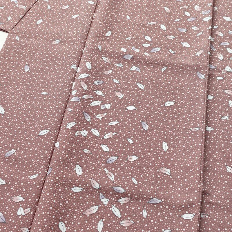 小紋 良品 ポリエステル 木の葉・植物柄 袷仕立て 身丈156cm 裄丈64.5cm 小豆・エンジ_画像5