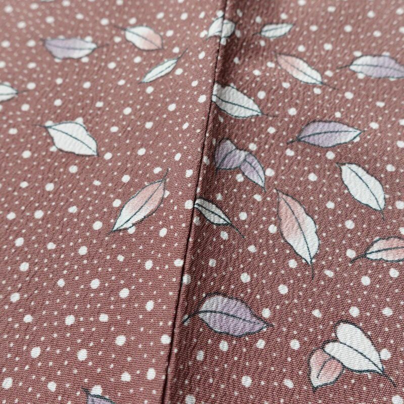 小紋 良品 ポリエステル 木の葉・植物柄 袷仕立て 身丈156cm 裄丈64.5cm 小豆・エンジ_画像10