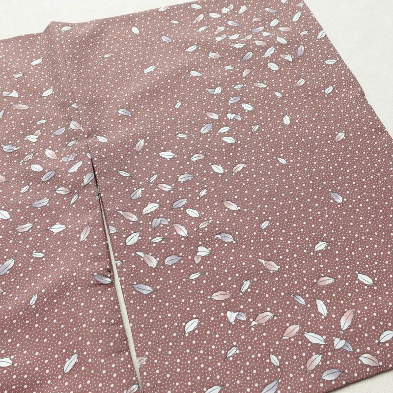 小紋 良品 ポリエステル 木の葉・植物柄 袷仕立て 身丈156cm 裄丈64.5cm 小豆・エンジ_画像12