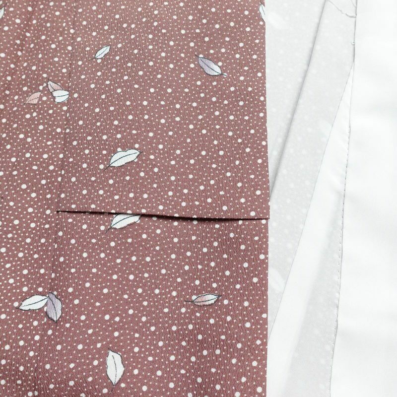 小紋 良品 ポリエステル 木の葉・植物柄 袷仕立て 身丈156cm 裄丈64.5cm 小豆・エンジ_画像16