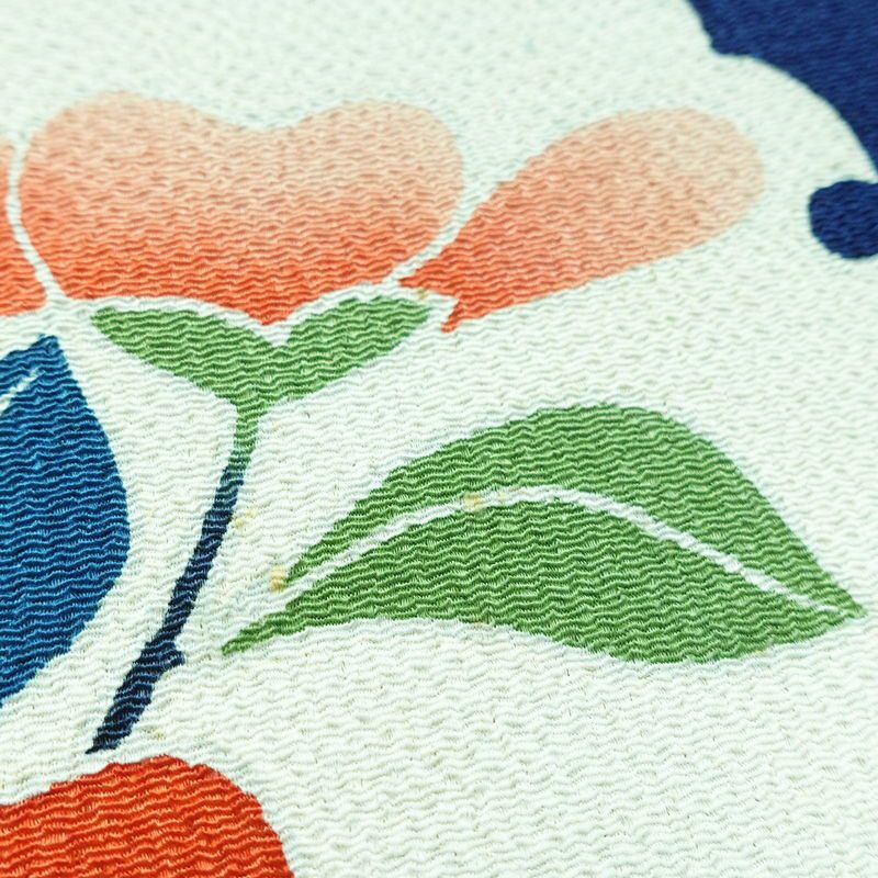 名古屋帯 太鼓柄 縮緬 正絹 花柄 名古屋仕立て 雪輪 青・紺_画像5