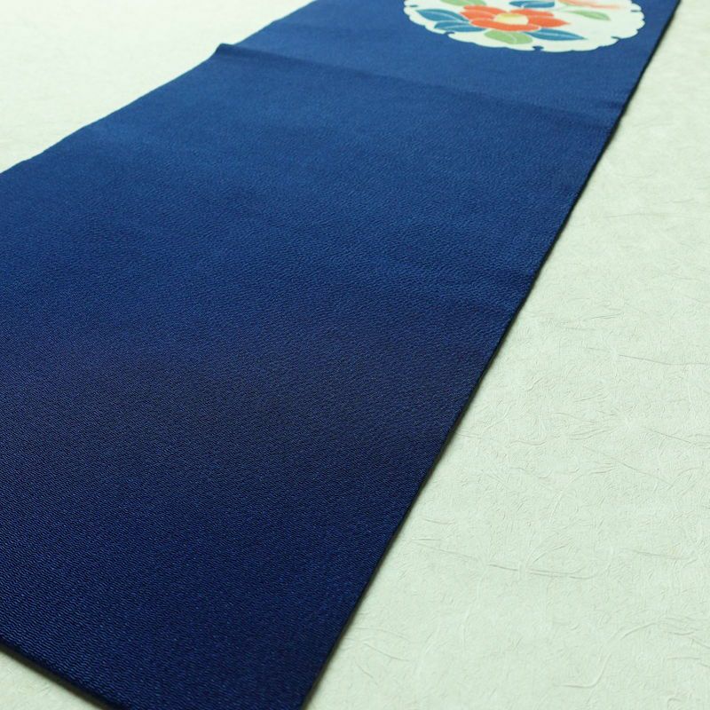 名古屋帯 太鼓柄 縮緬 正絹 花柄 名古屋仕立て 雪輪 青・紺_画像10