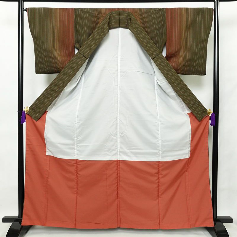 小紋 ポリエステル 縞柄・線柄 袷仕立て 身丈163.5cm 裄丈67cm 多色使い_画像3