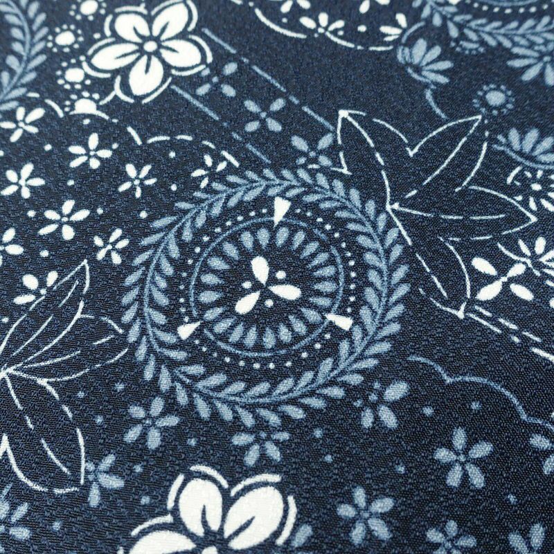 小紋 ポリエステル 花柄 袷仕立て 身丈163cm 裄丈67.5cm 青・紺_画像6