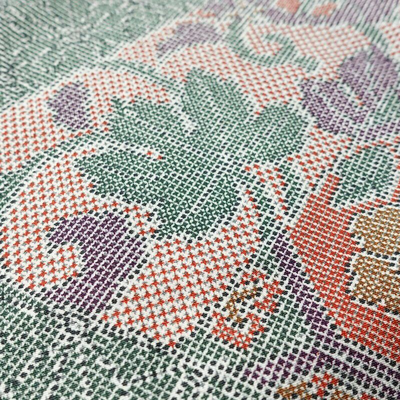 小紋 美品 しつけ糸付き ポリエステル 木の葉・植物柄 袷仕立て 身丈163cm 裄丈68cm 多色使い_画像6