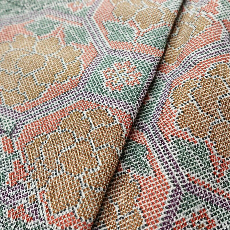 小紋 美品 しつけ糸付き ポリエステル 木の葉・植物柄 袷仕立て 身丈163cm 裄丈68cm 多色使い_画像8