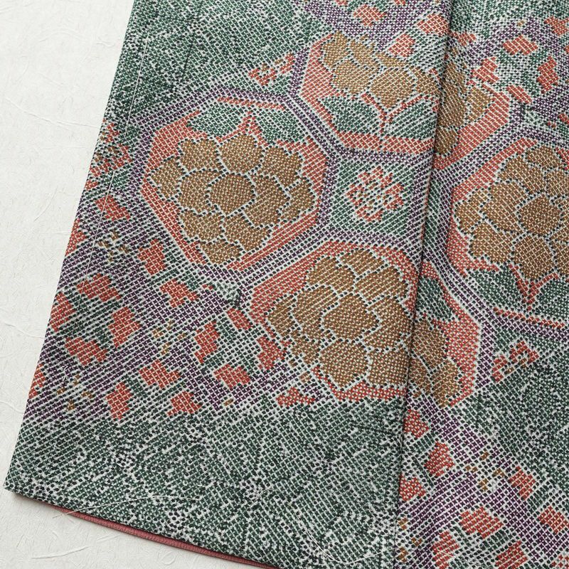 小紋 美品 しつけ糸付き ポリエステル 木の葉・植物柄 袷仕立て 身丈163cm 裄丈68cm 多色使い_画像11