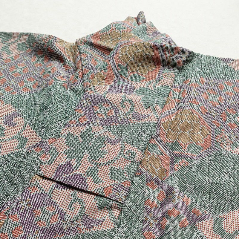 小紋 美品 しつけ糸付き ポリエステル 木の葉・植物柄 袷仕立て 身丈163cm 裄丈68cm 多色使い_画像15