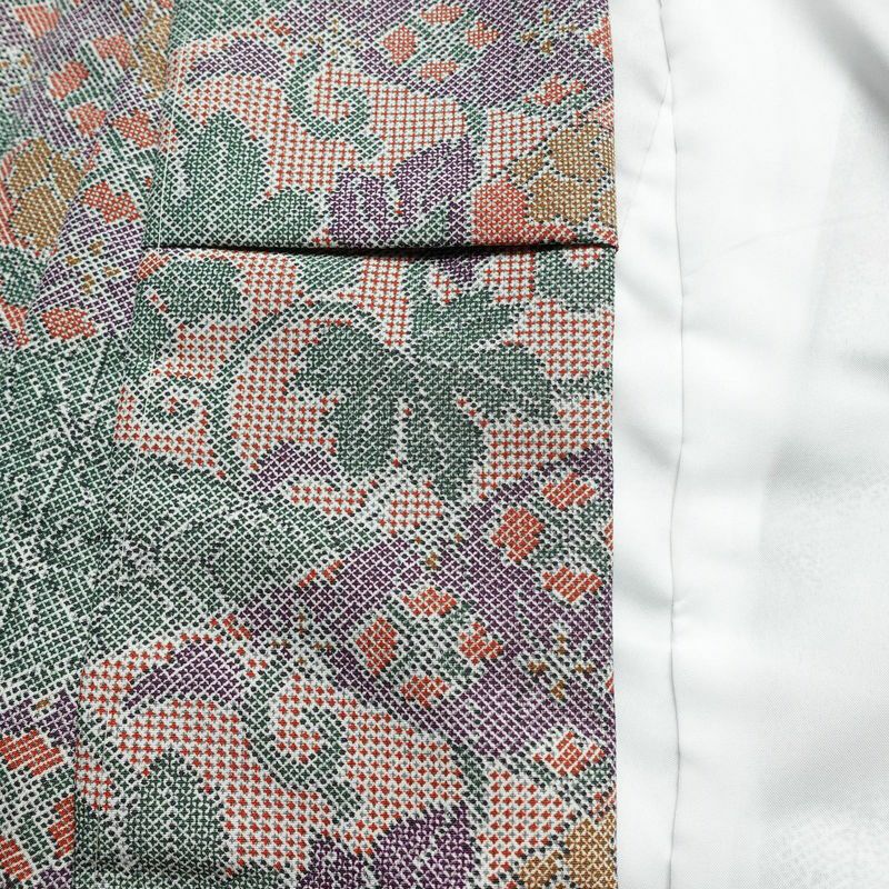 小紋 美品 しつけ糸付き ポリエステル 木の葉・植物柄 袷仕立て 身丈163cm 裄丈68cm 多色使い_画像17