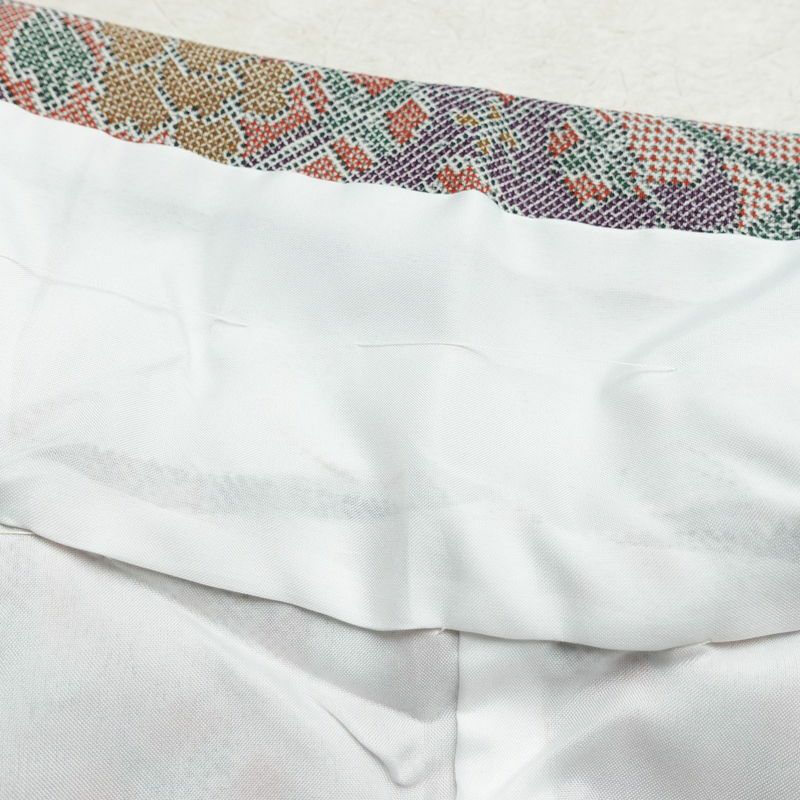 小紋 美品 しつけ糸付き ポリエステル 木の葉・植物柄 袷仕立て 身丈163cm 裄丈68cm 多色使い_画像19