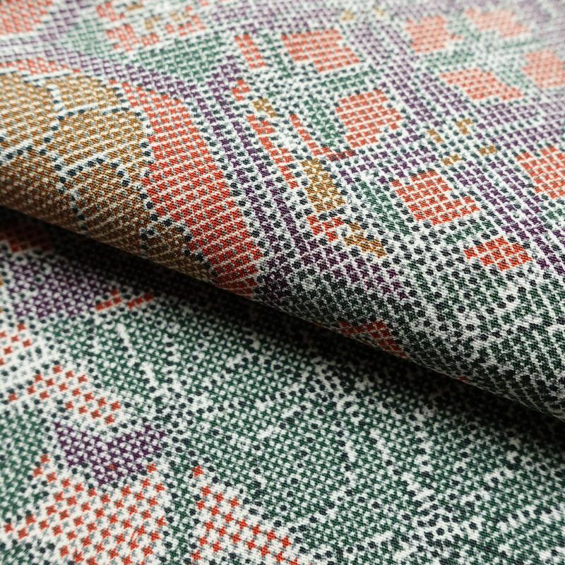 小紋 美品 しつけ糸付き ポリエステル 木の葉・植物柄 袷仕立て 身丈163cm 裄丈68cm 多色使い_画像20