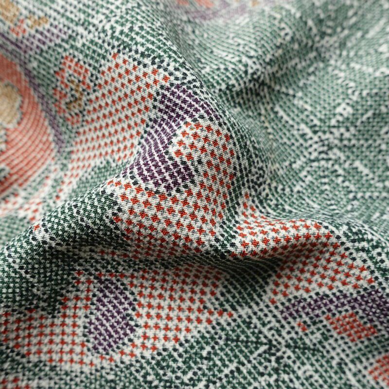 小紋 美品 しつけ糸付き ポリエステル 木の葉・植物柄 袷仕立て 身丈163cm 裄丈68cm 多色使い_画像21