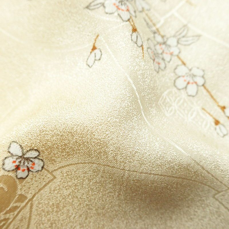 小紋 美品 しつけ糸付き ポリエステル 花柄 袷仕立て 身丈162cm 裄丈68.5cm ぼかし ベージュ_画像21