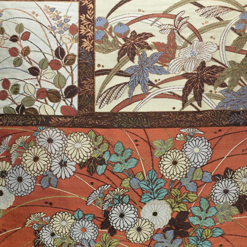 袋帯 六通柄 一般用 正絹 木の葉・植物柄 茶_画像2