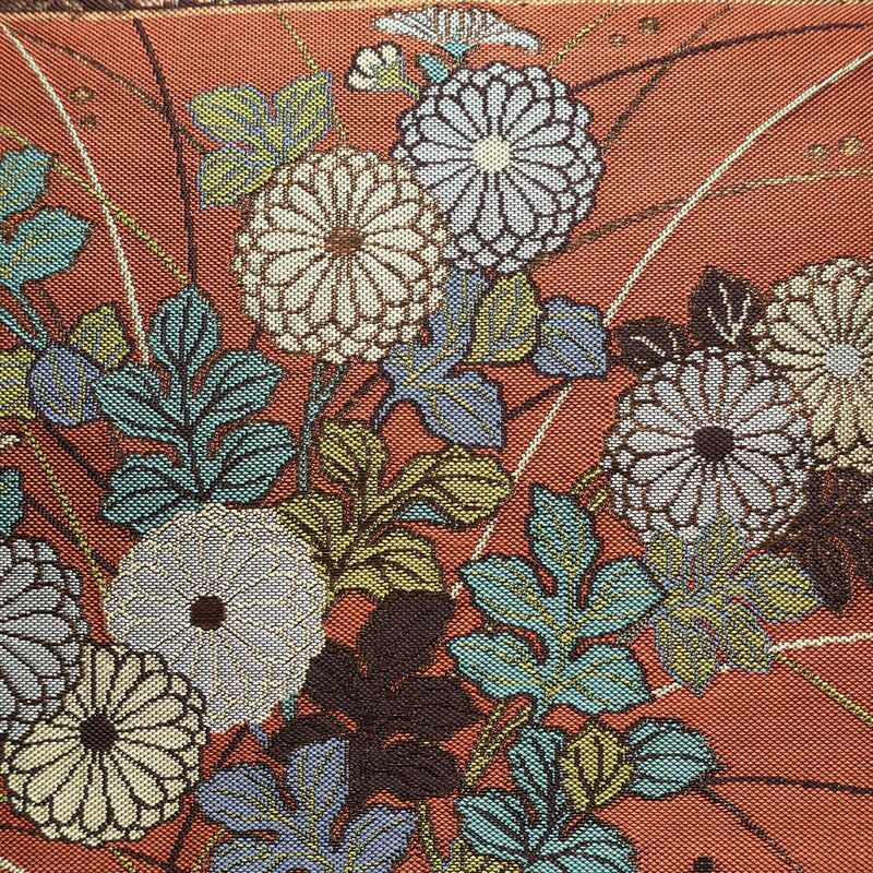 袋帯 六通柄 一般用 正絹 木の葉・植物柄 茶_画像3