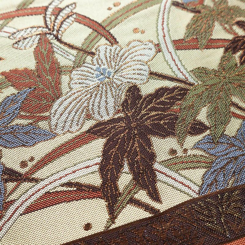 袋帯 六通柄 一般用 正絹 木の葉・植物柄 茶_画像4