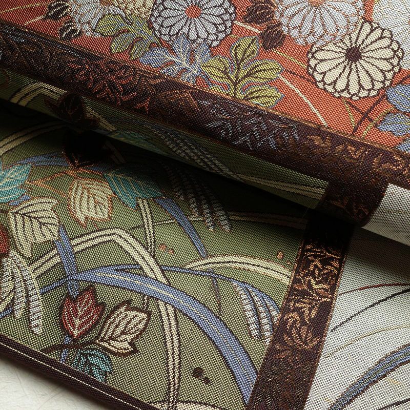 袋帯 六通柄 一般用 正絹 木の葉・植物柄 茶_画像6