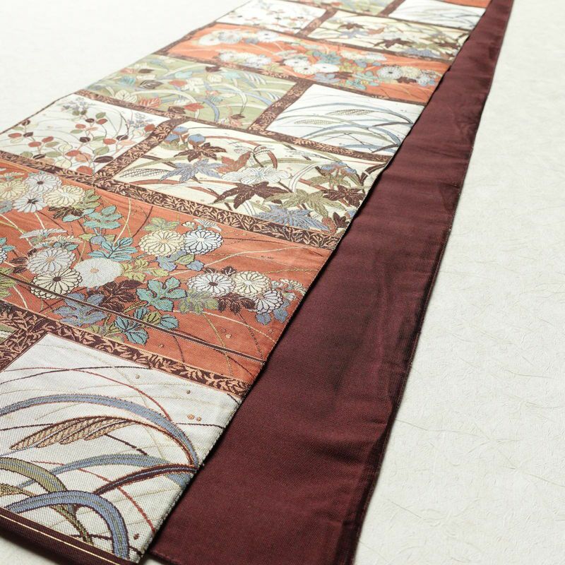 袋帯 六通柄 一般用 正絹 木の葉・植物柄 茶_画像8