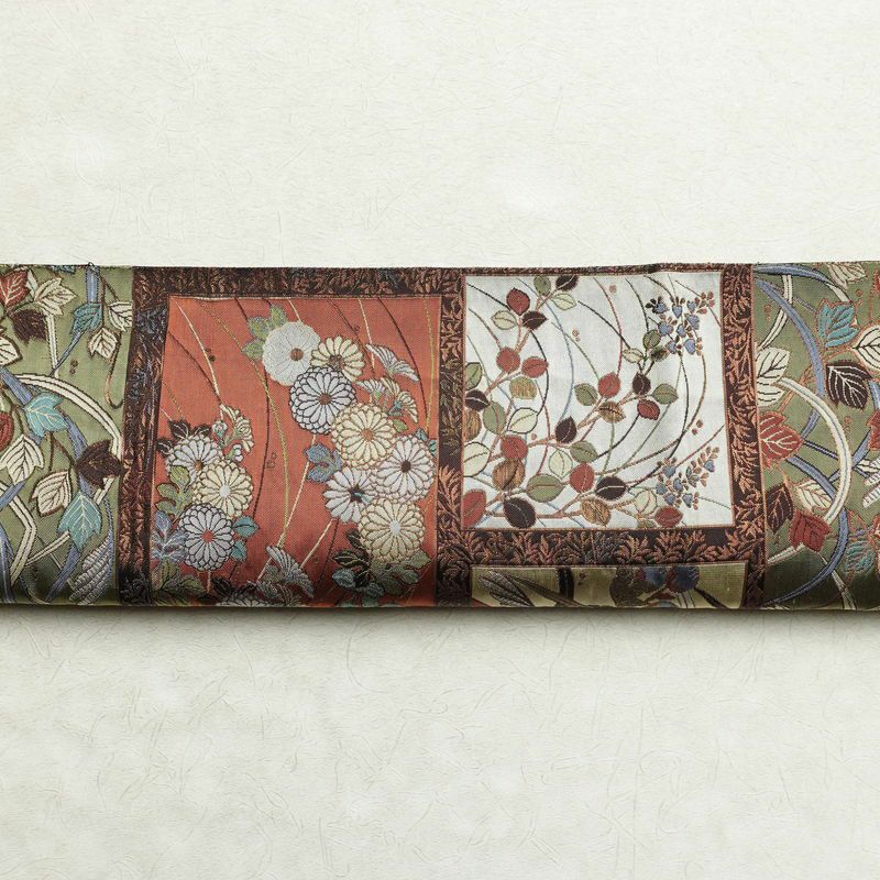 袋帯 六通柄 一般用 正絹 木の葉・植物柄 茶_画像14