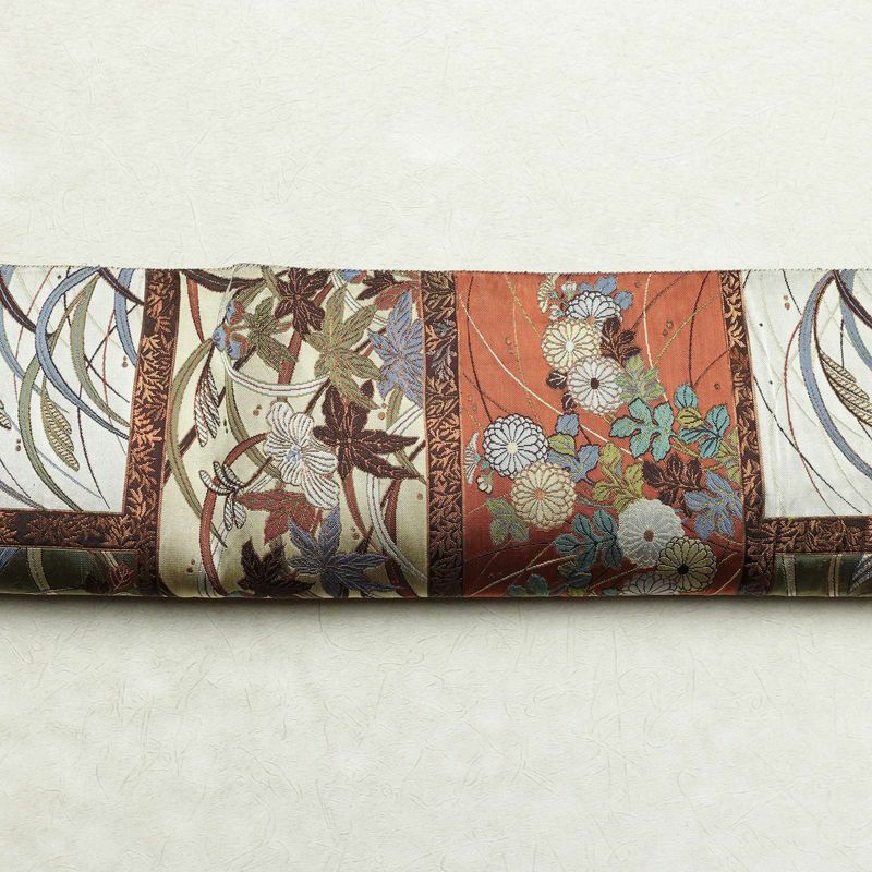 袋帯 六通柄 一般用 正絹 木の葉・植物柄 茶_画像15