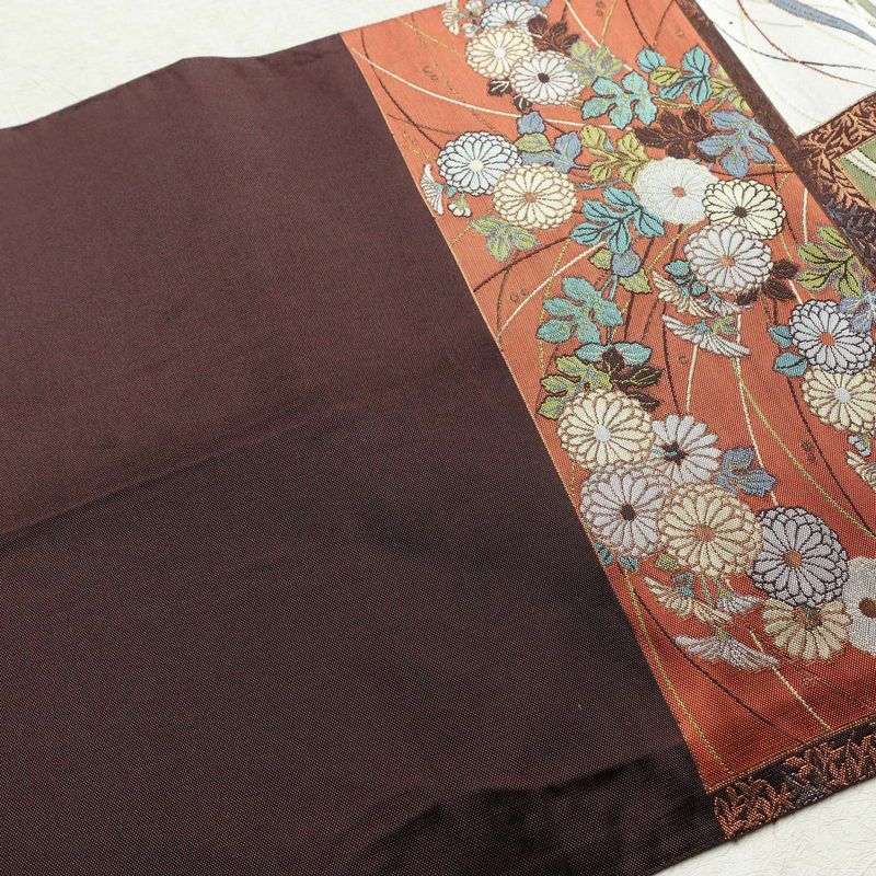 袋帯 六通柄 一般用 正絹 木の葉・植物柄 茶_画像16