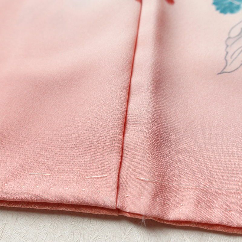 付け下げ ポリエステル 花柄 袷仕立て 身丈161.5cm 裄丈66.5cm ピンク_画像10