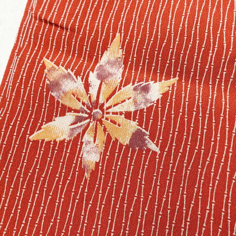アンティーク着物 小紋 縮緬 しつけ糸付き 総柄 正絹 古典柄 袷仕立て 身丈149.5cm 裄丈64cm 赤・朱_画像7