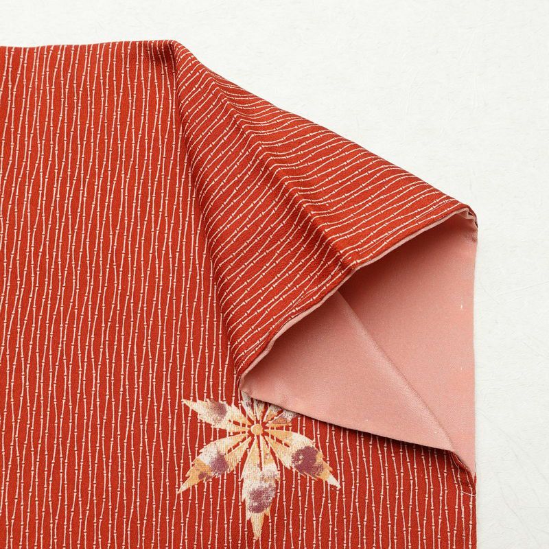 アンティーク着物 小紋 縮緬 しつけ糸付き 総柄 正絹 古典柄 袷仕立て 身丈149.5cm 裄丈64cm 赤・朱_画像13