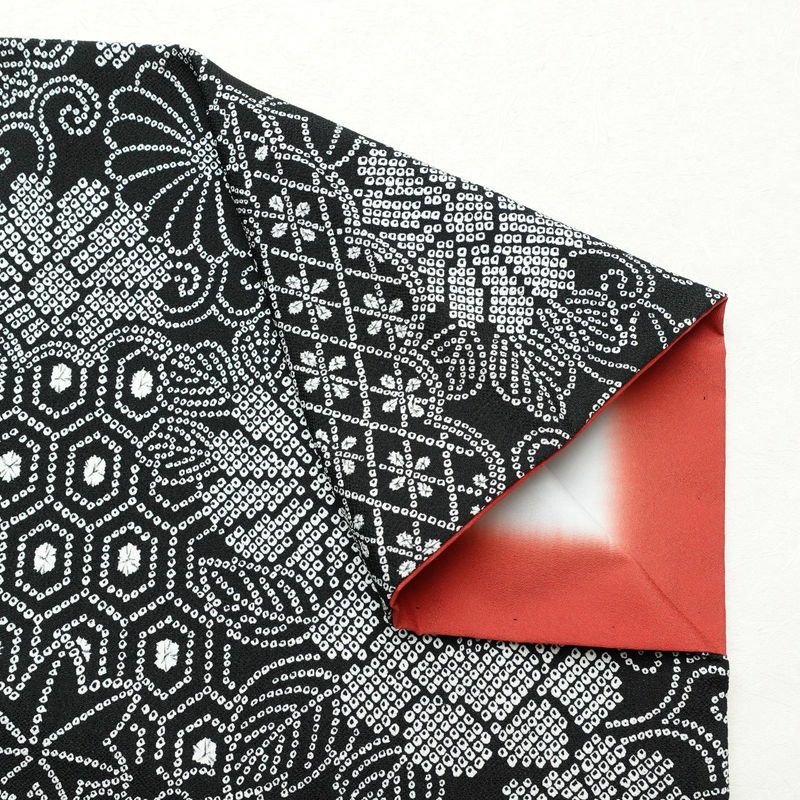 小紋 良品 縮緬 絞り風 ポリエステル 花柄 袷仕立て 身丈163cm 裄丈67cm 黒_画像12