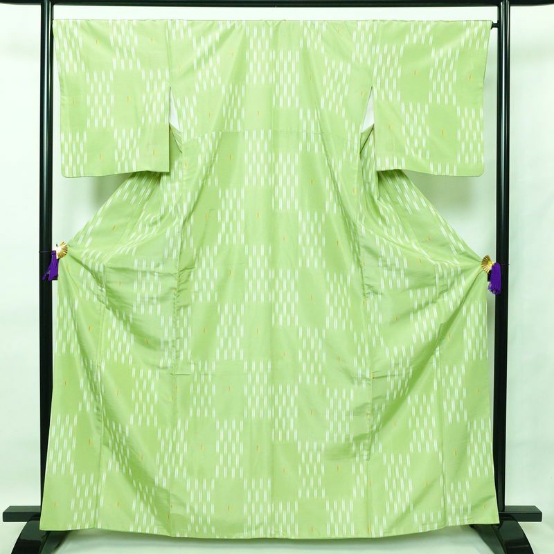 小紋 ポリエステル 古典柄 袷仕立て 身丈164.5cm 裄丈68cm 緑・うぐいす色_画像1