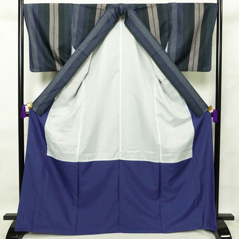 小紋 ポリエステル 縞柄・線柄 袷仕立て 身丈168cm 裄丈68cm 青・紺_画像3