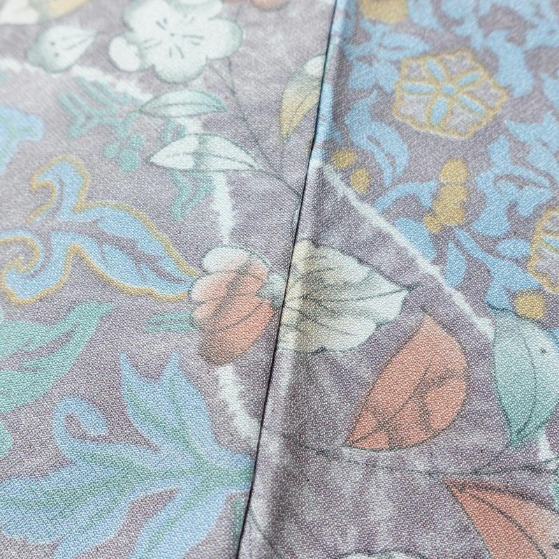 小紋 しつけ糸付き ポリエステル 花柄 袷仕立て 身丈159cm 裄丈67cm 紫・藤色_画像8