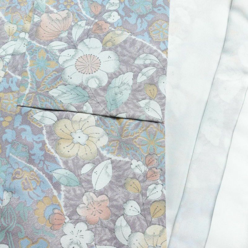 小紋 しつけ糸付き ポリエステル 花柄 袷仕立て 身丈159cm 裄丈67cm 紫・藤色_画像14