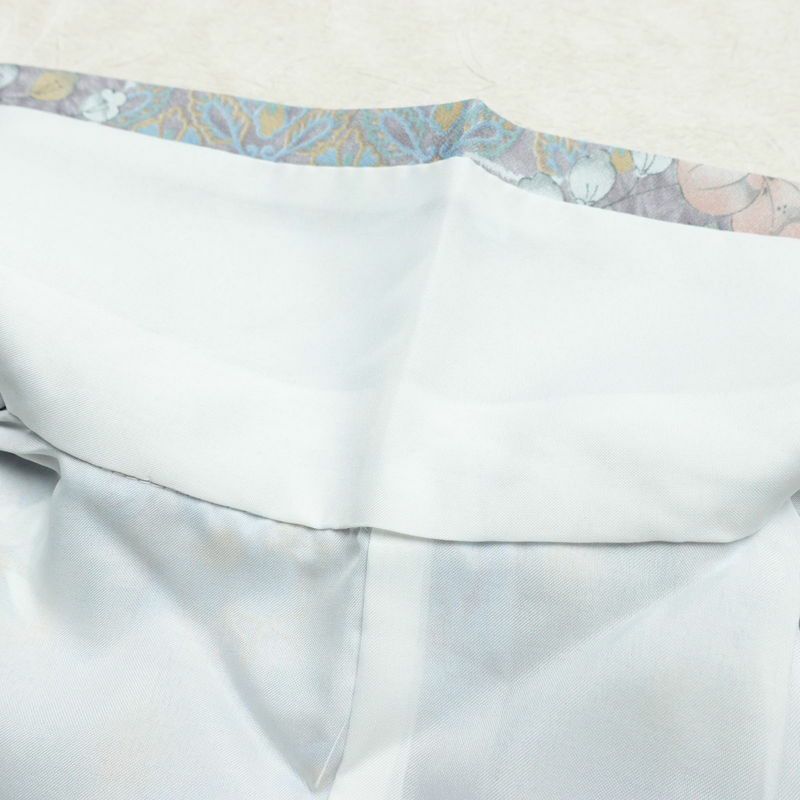 小紋 しつけ糸付き ポリエステル 花柄 袷仕立て 身丈159cm 裄丈67cm 紫・藤色_画像17