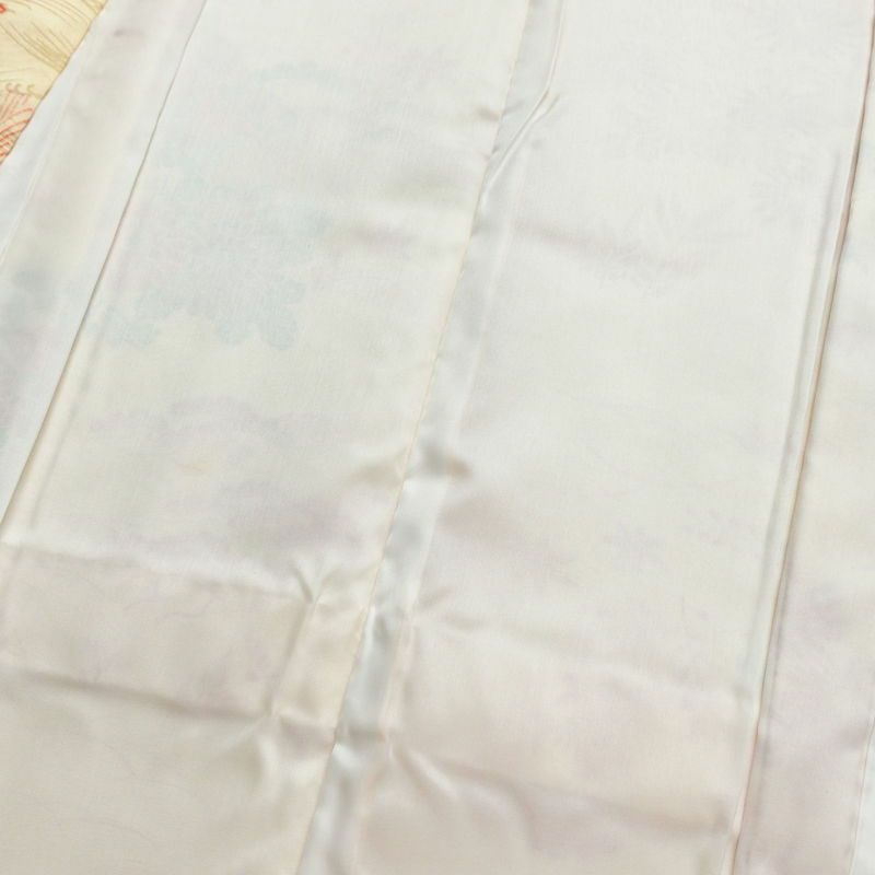 小紋 良品 しつけ糸付き ポリエステル 風景柄 袷仕立て 身丈151.5cm 裄丈62cm クリーム_画像18