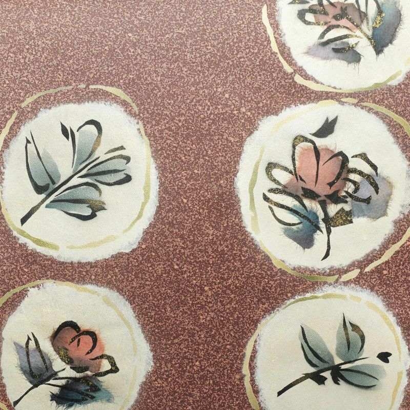 袋帯 太鼓柄 良品 一般用 正絹 木の葉・植物柄 箔 小豆・エンジ_画像2