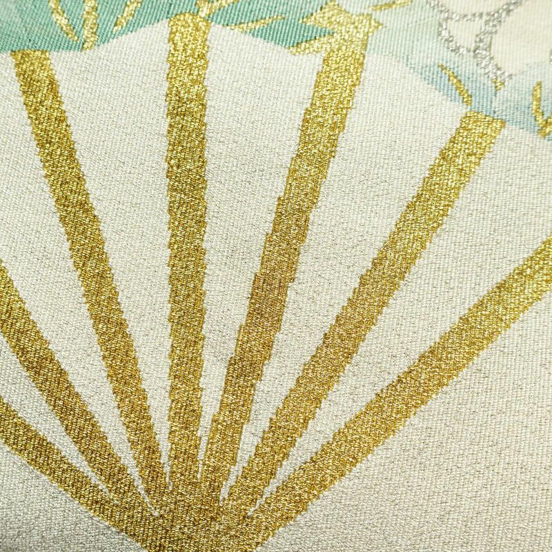 名古屋帯 つづれ織り 太鼓柄 良品 正絹 古典柄 名古屋仕立て 花柄 扇子 クリーム_画像5
