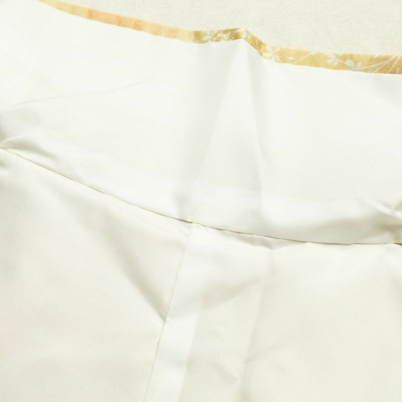 小紋 総柄 ポリエステル 花柄 袷仕立て 身丈155cm 裄丈64.5cm 一部しつけ糸付き ぼかし 着物 黄・黄土色_画像17