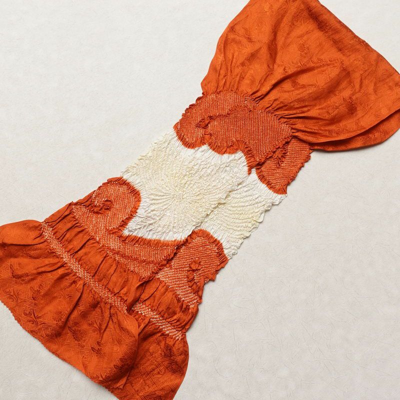 帯揚げ 絞り 正絹 花柄 橙_画像2