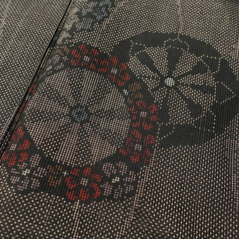 紬 正絹 古典柄 袷仕立て 身丈164.5cm 裄丈69.5cm 茶_画像6