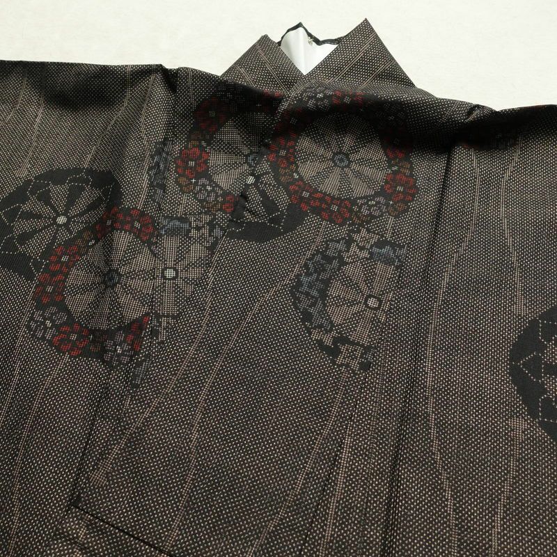 紬 正絹 古典柄 袷仕立て 身丈164.5cm 裄丈69.5cm 茶_画像15