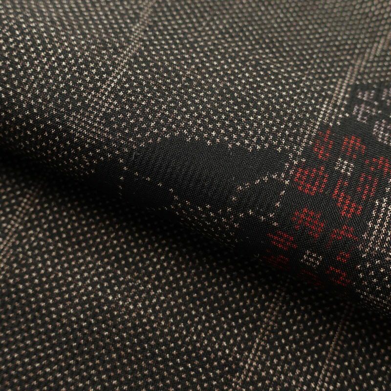 紬 正絹 古典柄 袷仕立て 身丈164.5cm 裄丈69.5cm 茶_画像19