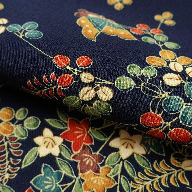 小紋 混紡 花柄 袷仕立て 身丈153cm 裄丈63.5cm 青・紺_画像20