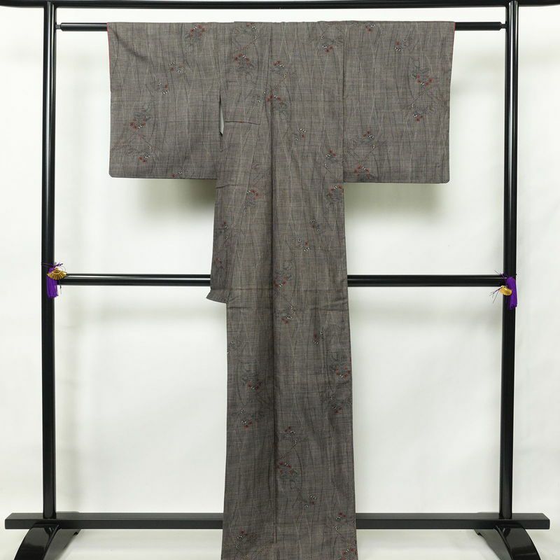 紬 正絹 幾何学柄・抽象柄 袷仕立て 身丈163.5cm 裄丈63.5cm 茶_画像2